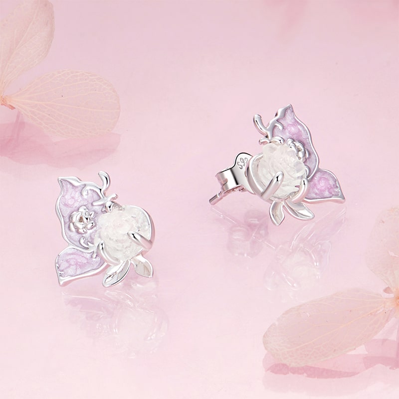 Gnoce Magical Color-changing Rose Butterfly Stud Earrings_2