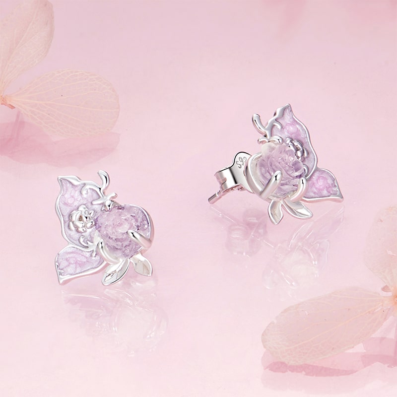 Gnoce Magical Color-changing Rose Butterfly Stud Earrings_3