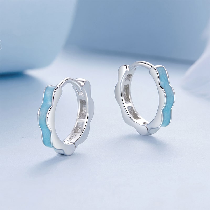 Gnoce Blue Wavy Geometric Hoop Earrings_2