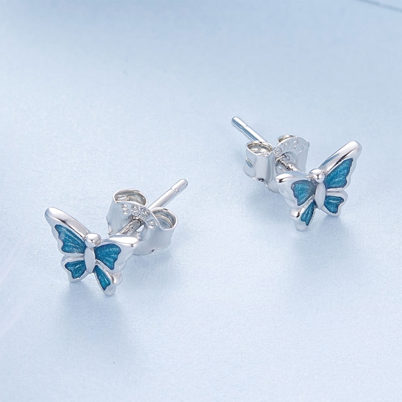 Gnoce Dainty Blue Butterfly Stud Earrings_3