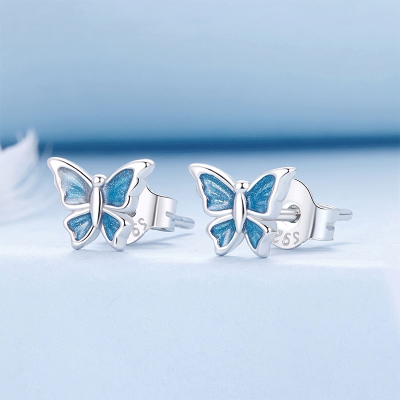 Gnoce Dainty Blue Butterfly Stud Earrings_2