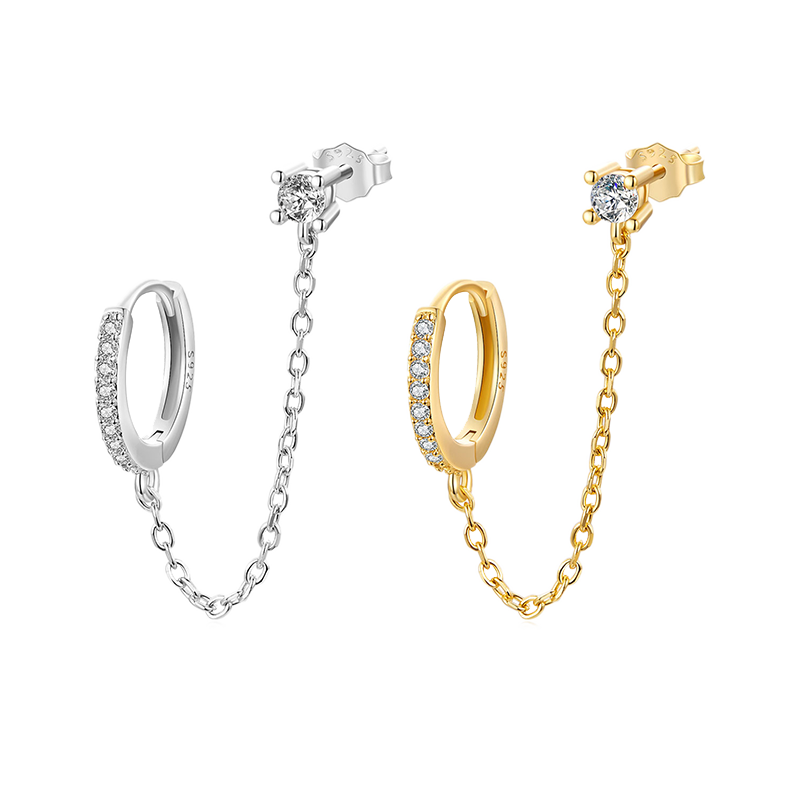 Gnoce Chain Threader Gold Hoop Earrings_2