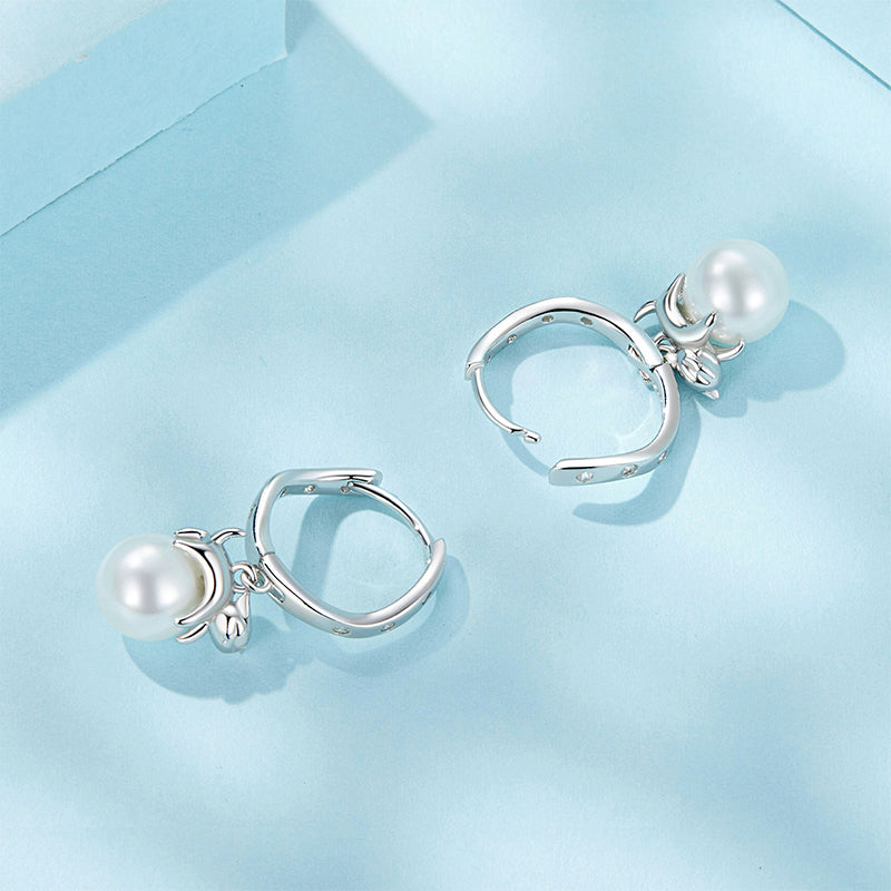 Gnoce Cute Cat Pearl Dangle Earrings_3
