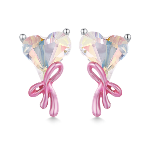 Gnoce Pink Heart Bow Tie Stud Earrings_1