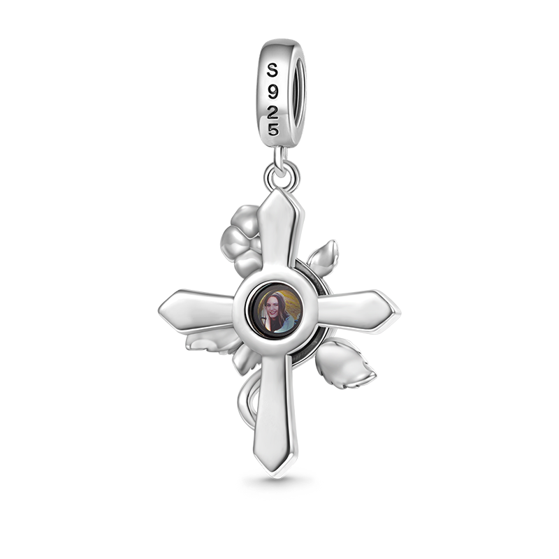 Gnoce Projection Personalized Photo Cross Rose Pendant Dangle Charm_2