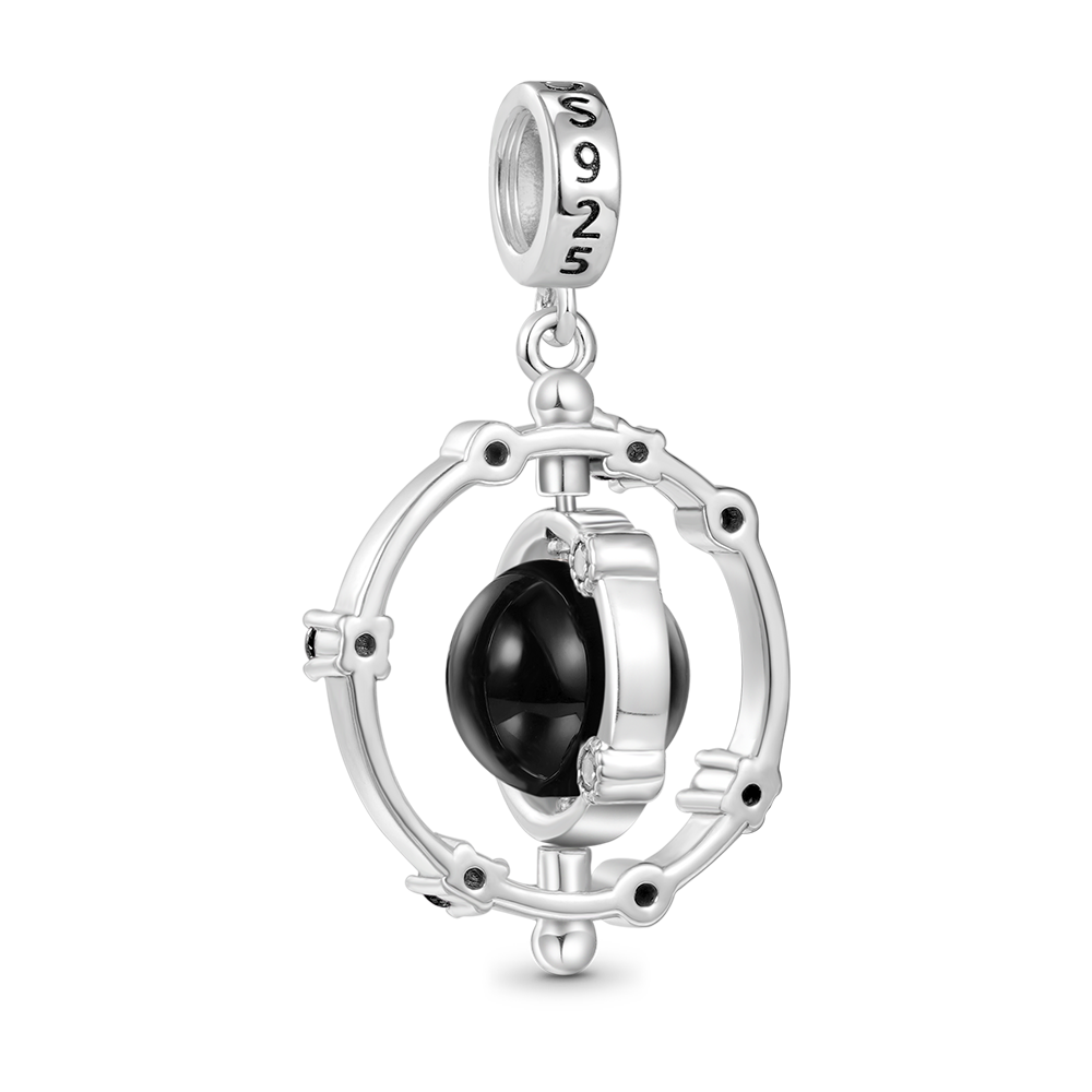 Gnoce Rotatable Natural Stone Black Onyx Galaxy Pendant Dangle Charm_2