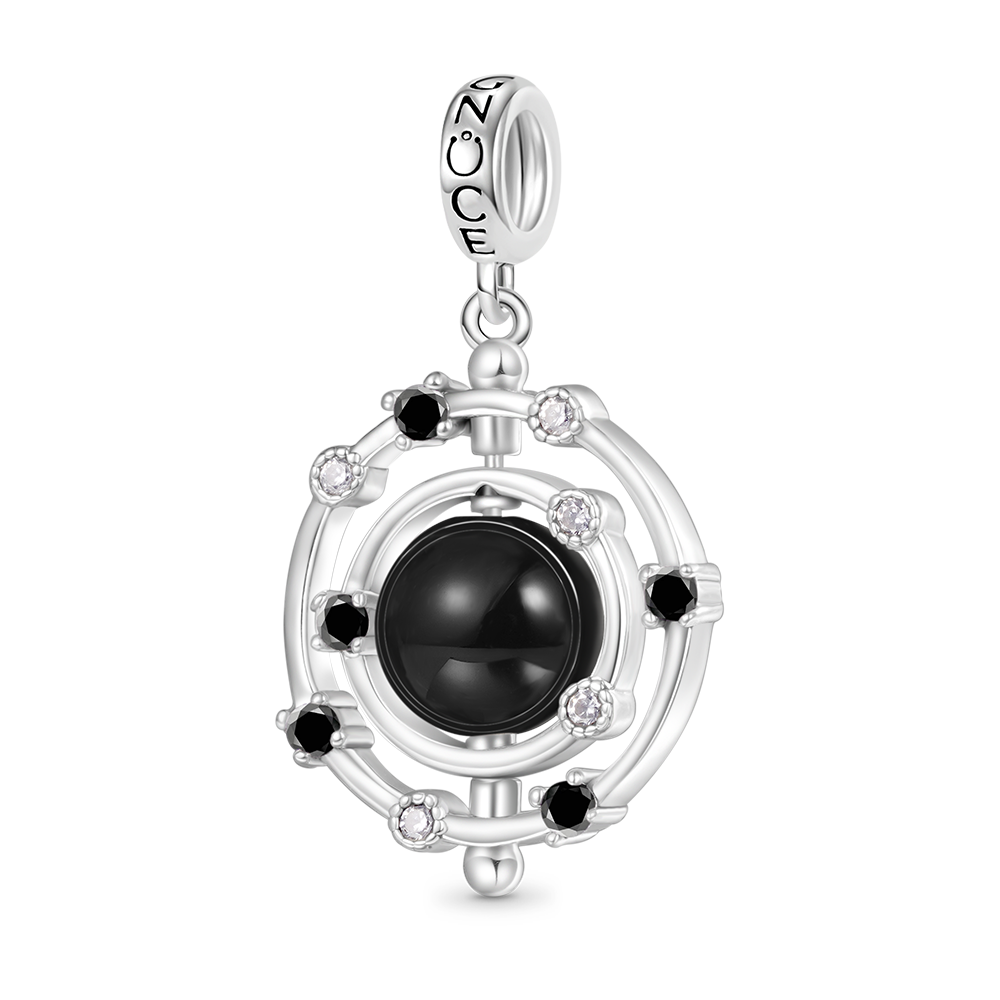 Gnoce Rotatable Natural Stone Black Onyx Galaxy Pendant Dangle Charm_1