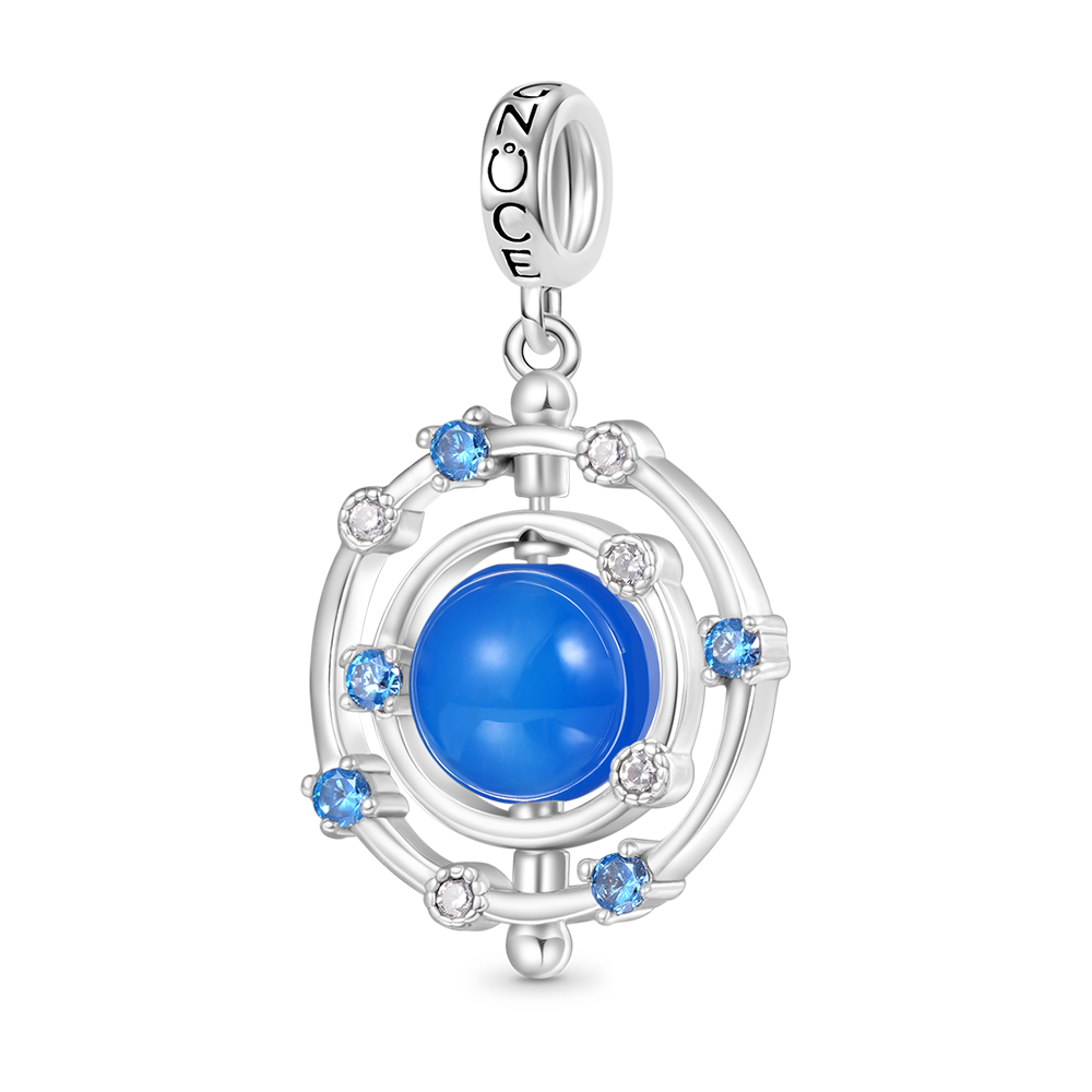 Gnoce Rotatable Natural Blue Agate Galaxy Pendant Dangle Charm_1