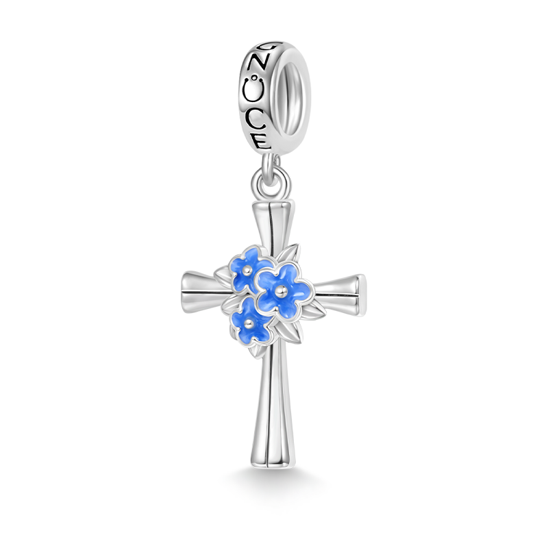Gnoce Blue Flower Cross Pendant Dangle Charm_1