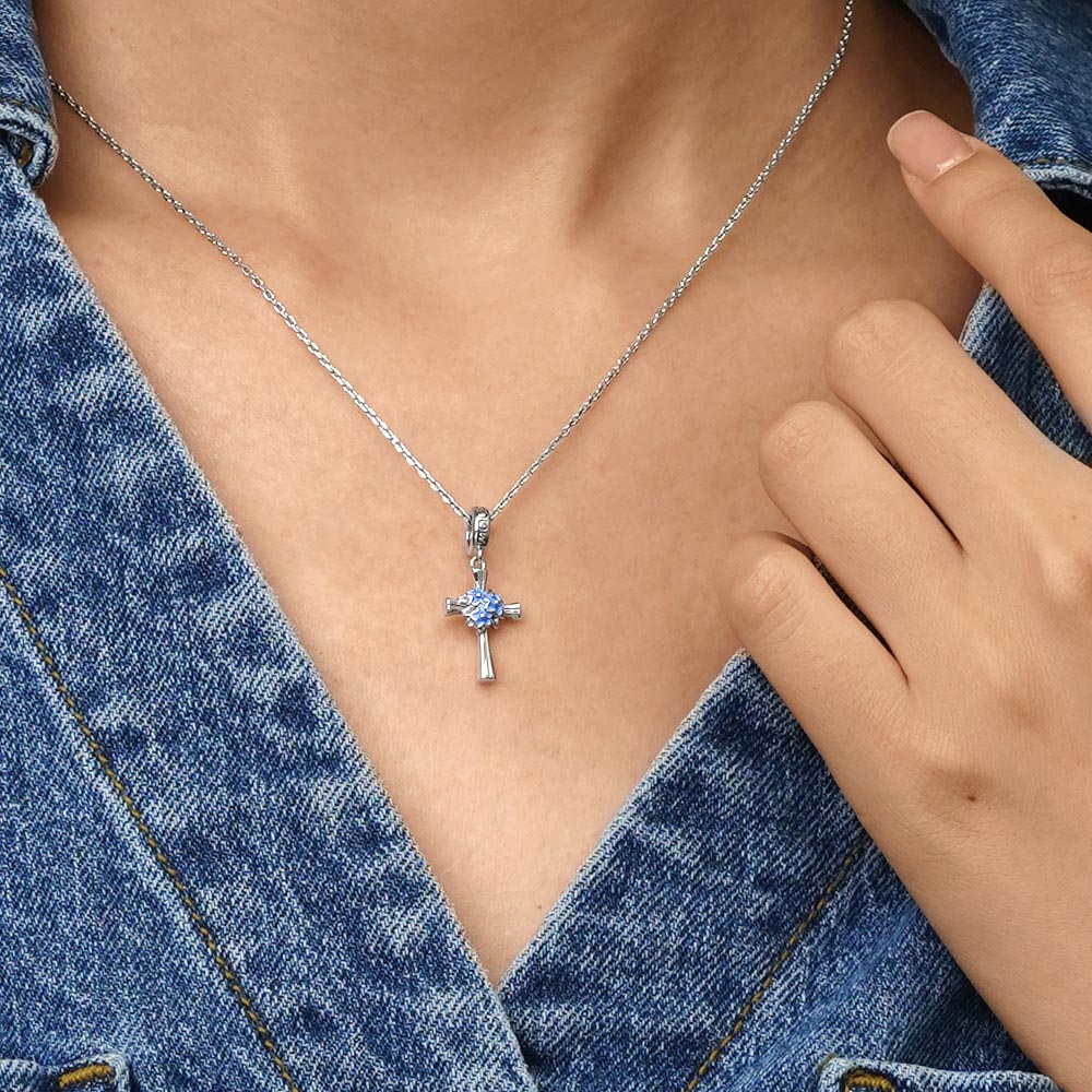 Gnoce Blue Flower Cross Pendant Dangle Charm_5