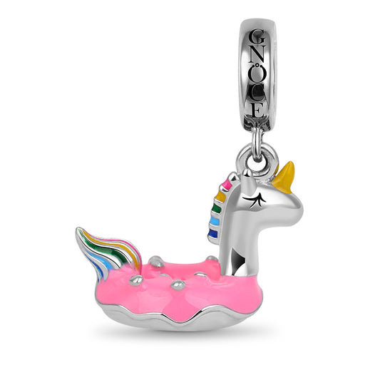 Gnoce "Dream Amusement Park" Colorful Unicorn Lifebuoy Donut Charm Pendant 925 Sterling Silver_1