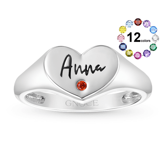 Gnoce Engravable Birthstone Heart Signet Ring_1