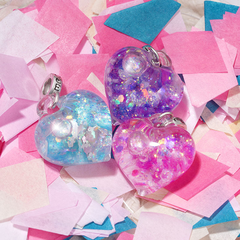 Gnoce Purple Liquid Glitter Heart Necklace_3