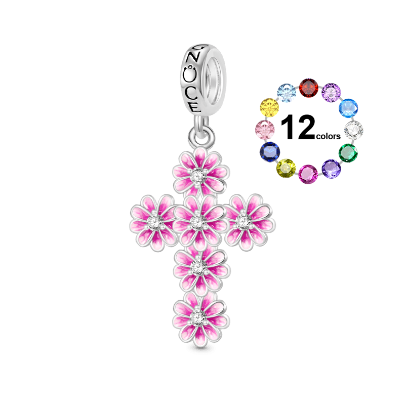 Gnoce Birthstone Daisy Cross Pendant Dangle Charm_1
