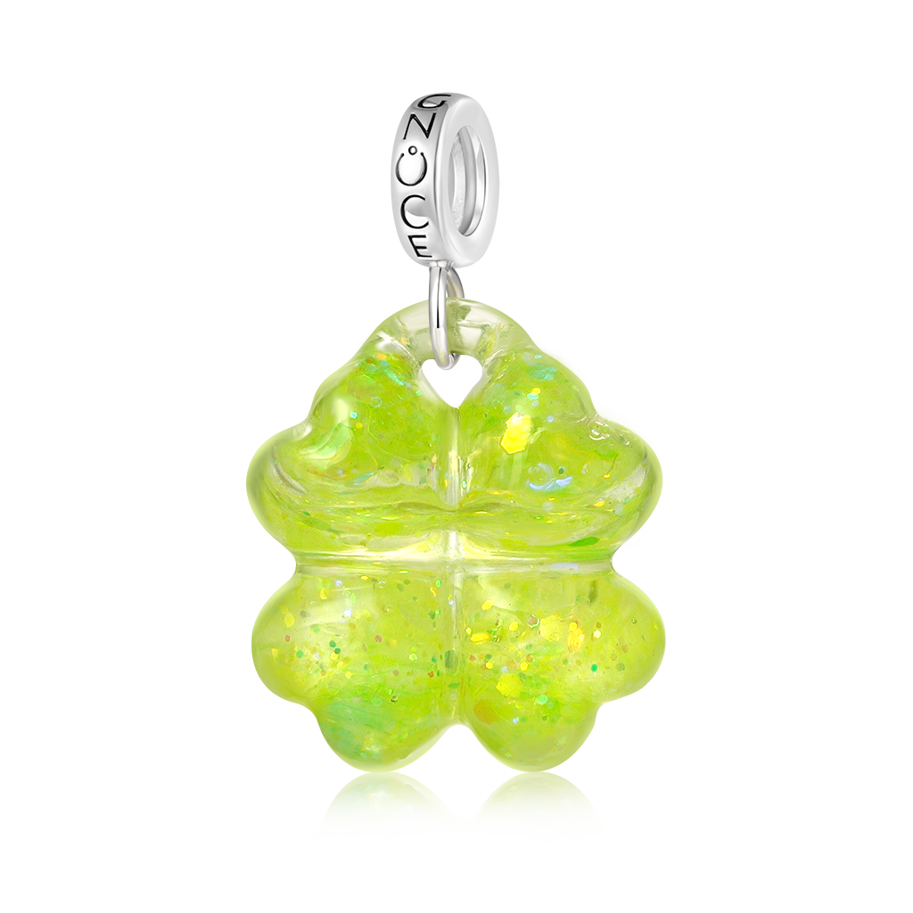 Gnoce Glitter Quicksand Four-leaf Clover Pendant Dangle Charm_2