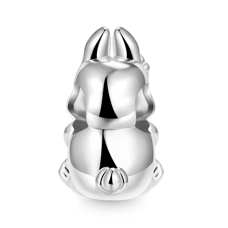 Cute Rabbit Embraces Heart Gemstone Charm Bead 925 Sterling Silver with Yellow & Pink Enamels_2