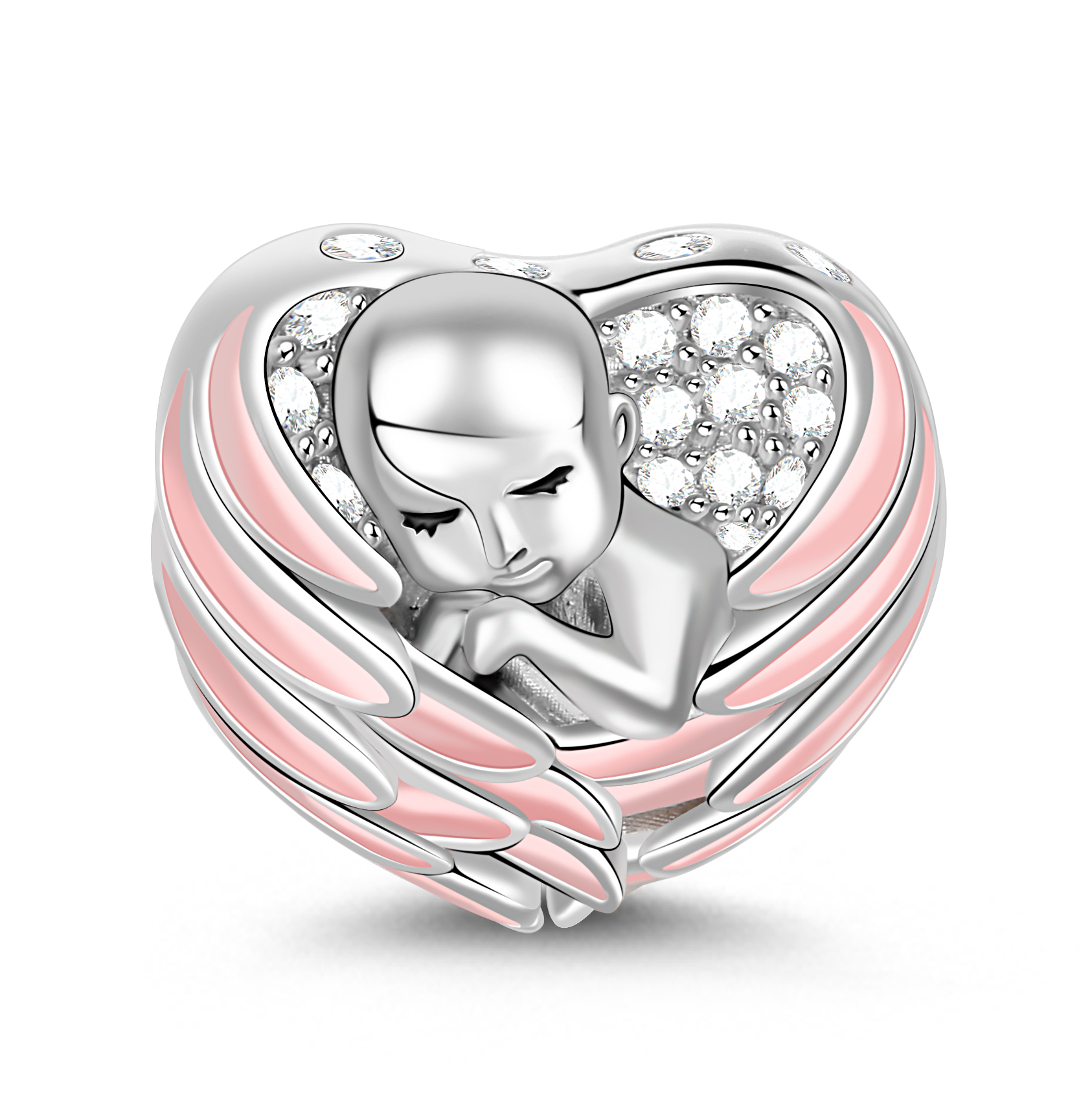Gnoce "Sleeping Baby Wrapped in Angel Wings" Baby Charm Pink Wings Silver for mothers_1