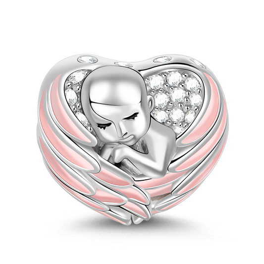 Gnoce "Sleeping Baby Wrapped in Angel Wings" Baby Charm Pink Wings Silver for mothers_1