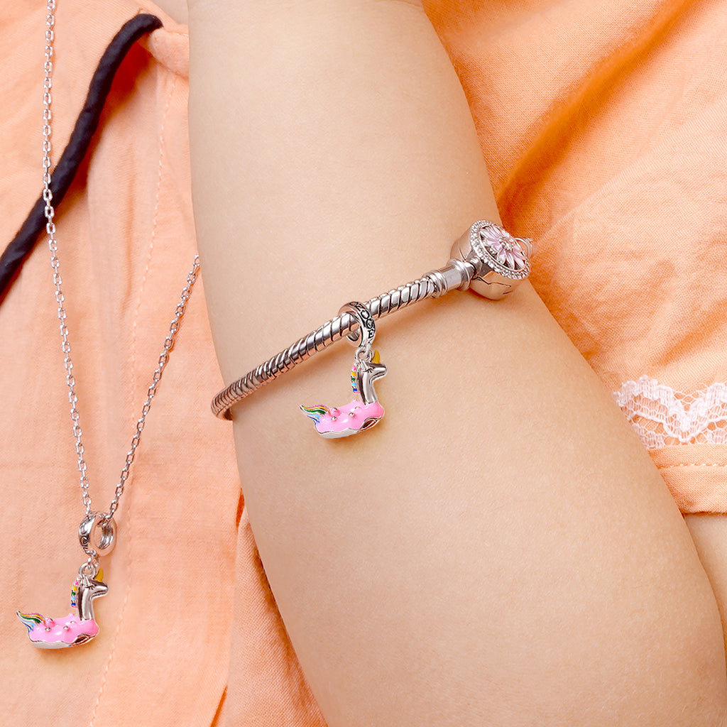 Gnoce "Dream Amusement Park" Colorful Unicorn Lifebuoy Donut Charm Pendant 925 Sterling Silver_4