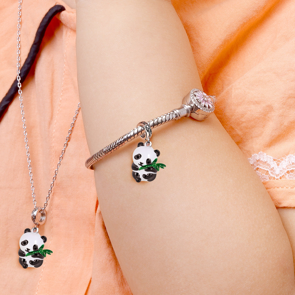 Panda Hugging Bamboo Pendant Dangle Charm Sterling Silver_4