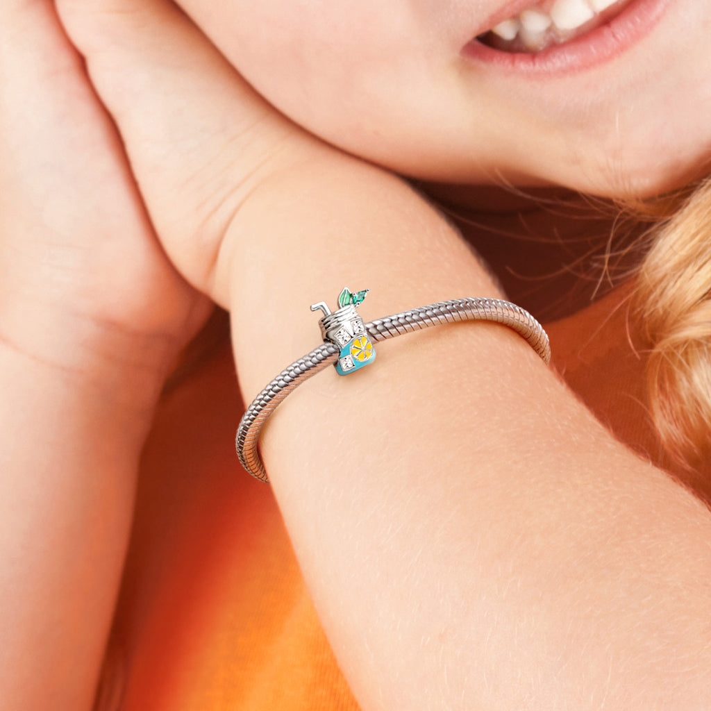 Cool Lemon Drink Charm Bead 925 Sterling Silver with Enamels & CZ Stones_4