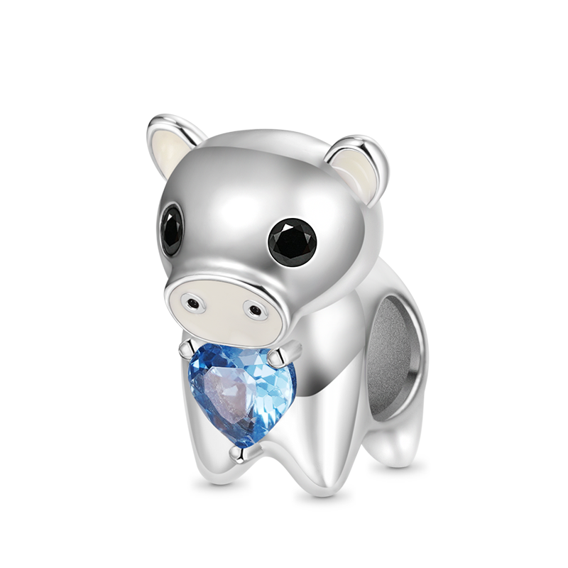 Gnoce Chinese Zodiac Pig Embraces Heart Gem Charm_1