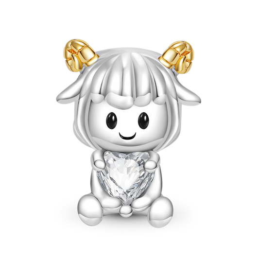 Aries Constellation Embraces Heart Gemstone Charm Bead 925 Sterling Silver_1