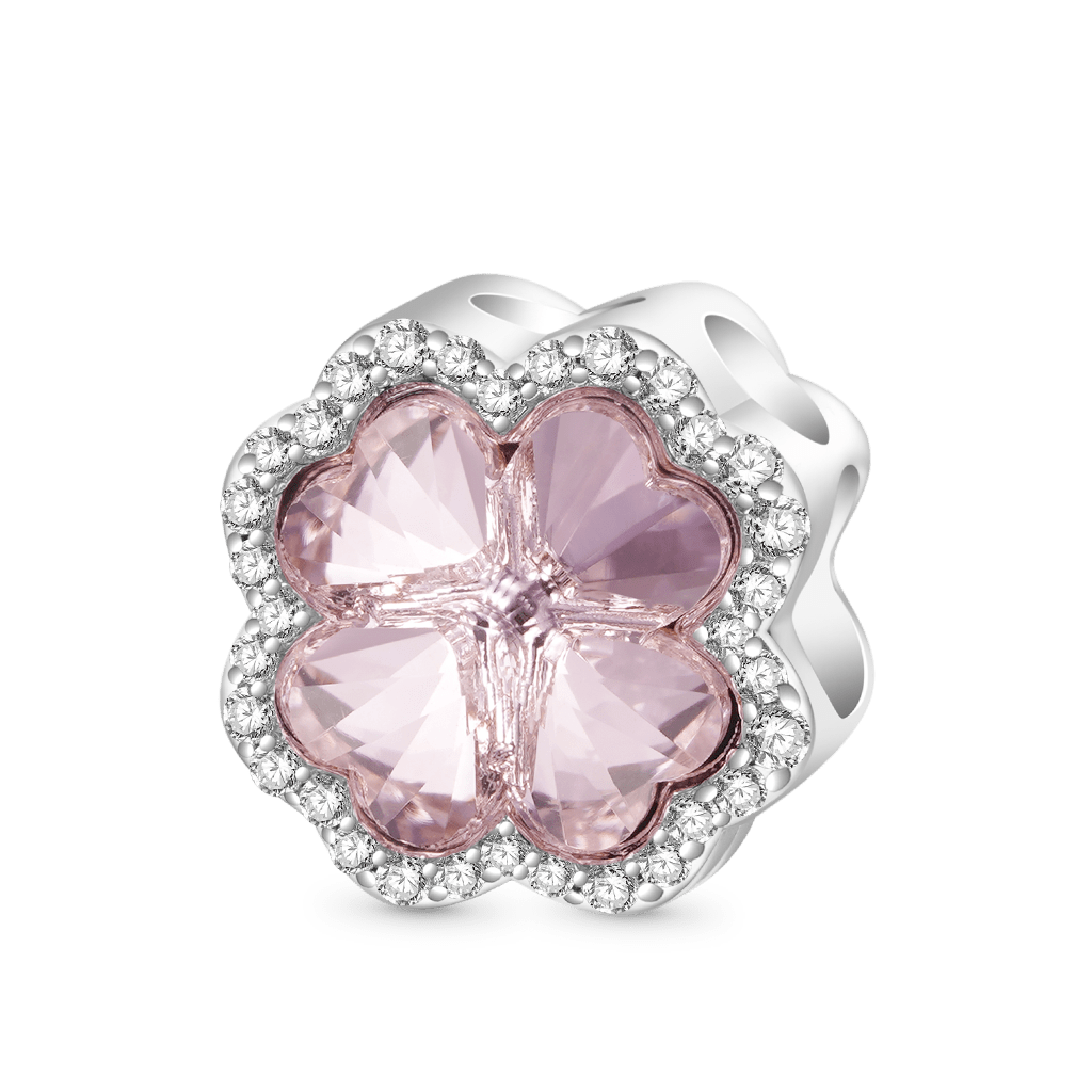 Gnoce Lucky Pink Four-leaf Clover Charm Platinum-plated Silver Blend_1