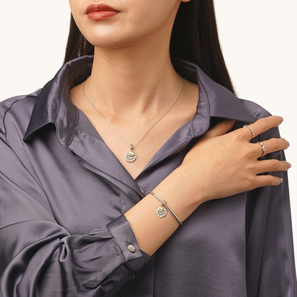 Gnoce Father Daughter Emotional Heart Pendant Dangle Charm_4