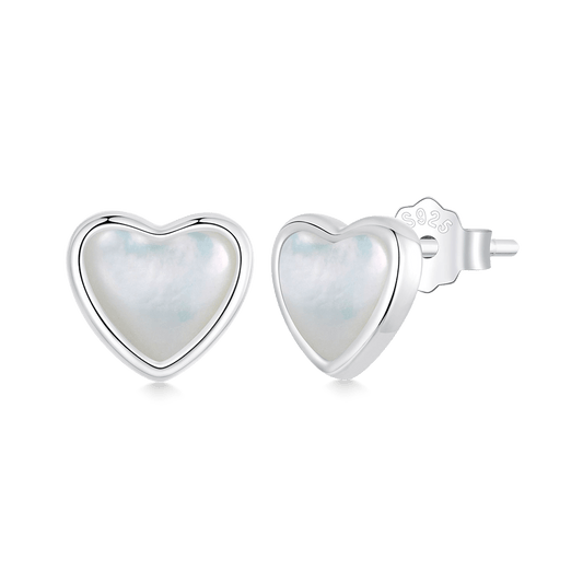 Gnoce Heart White Shell Stud Earrings_1