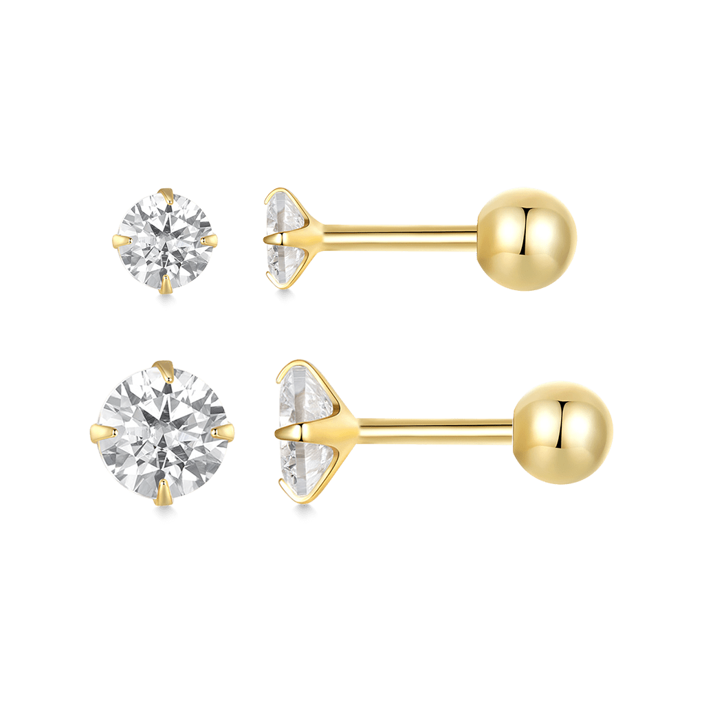 Gnoce Gold Plated White Large CZ Stud Earrings_1