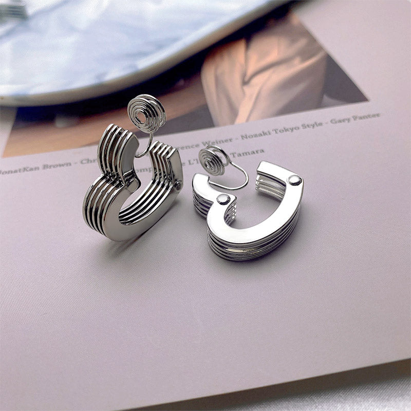Gnoce Silver Multi-layer Heart Ear Clips_2