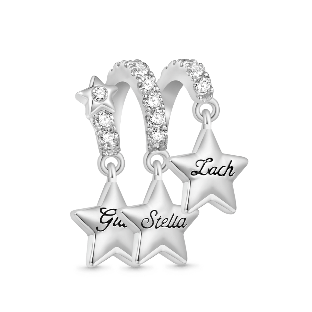 Gnoce Engravable Stars Three Birthstone Pendant Dangle Charm_4