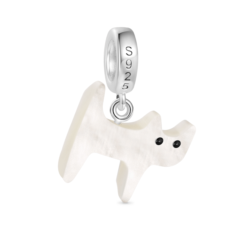 Gnoce Natural Sea Shell White Cat Pendant Dangle Charm_2