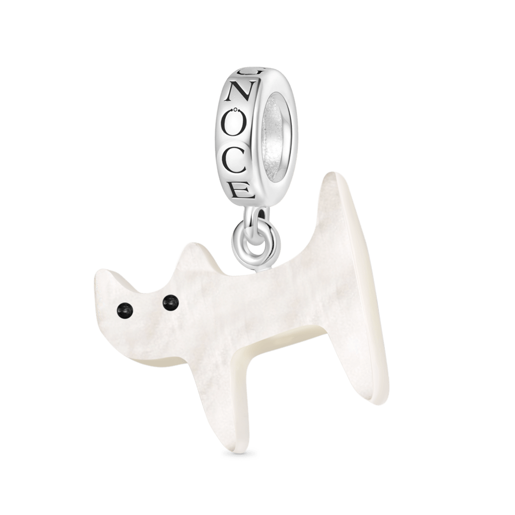 Gnoce Natural Sea Shell White Cat Pendant Dangle Charm_1