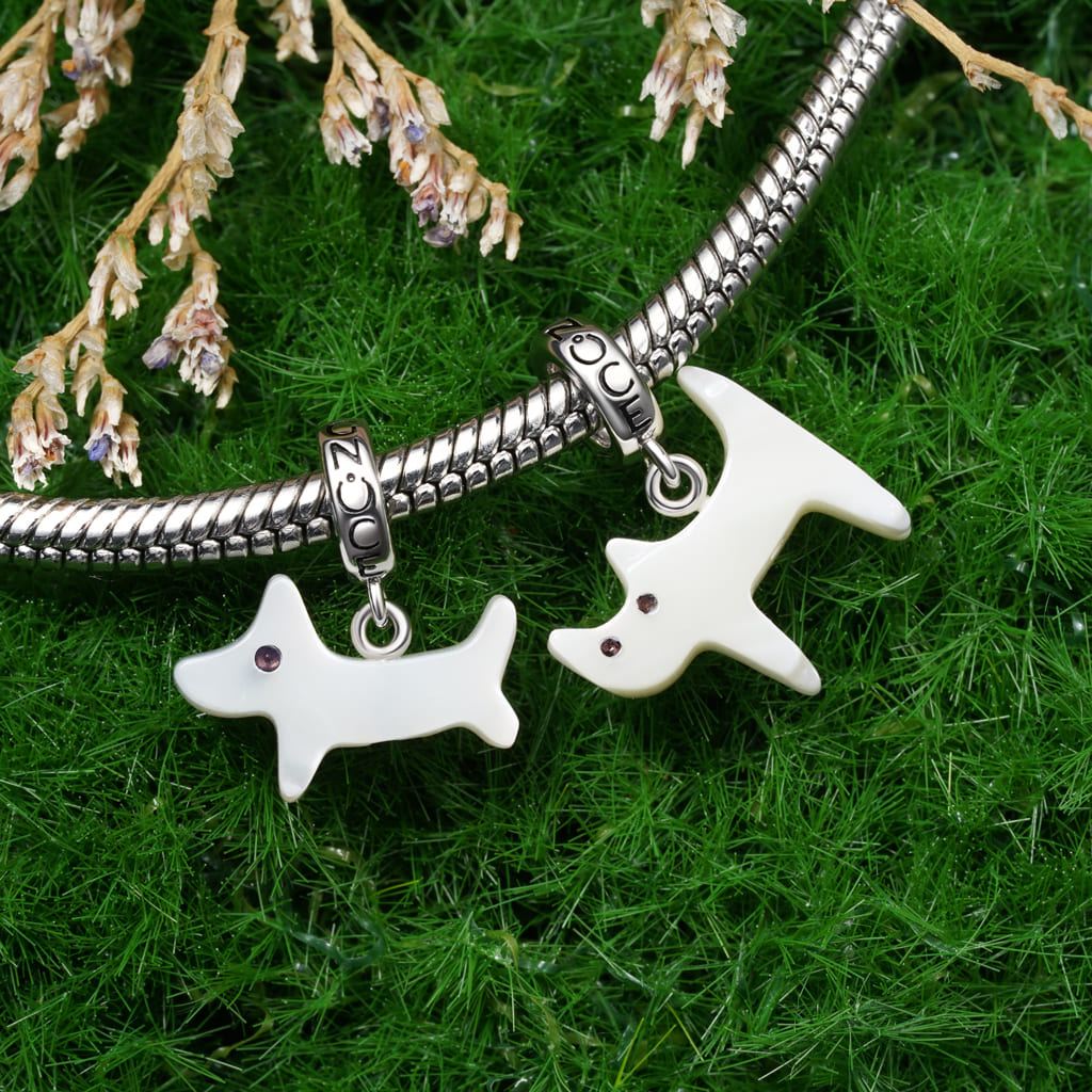 Gnoce Natural Sea Shell White Cat Pendant Dangle Charm_3