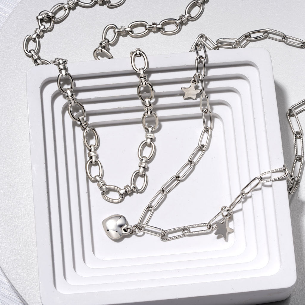 Gnoce Little Star Heart Link Chain Necklace_3