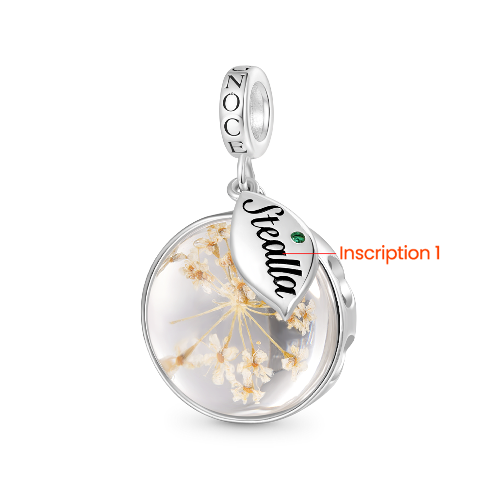 Gnoce Preserved Flower Engravable Leaf Birthstone Pendant Dangle Charm_2