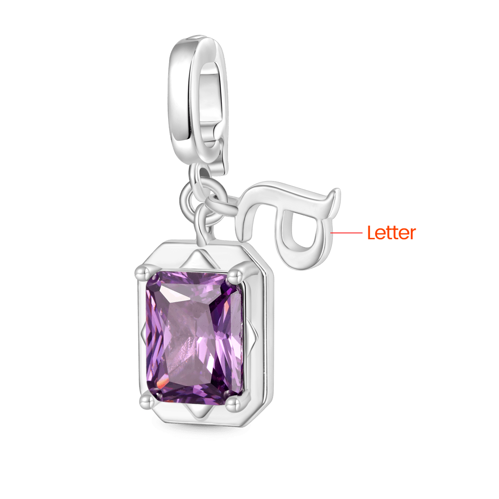 Gnoce Personalized Letter Square Birthstone Clasp Clusters Charm_2