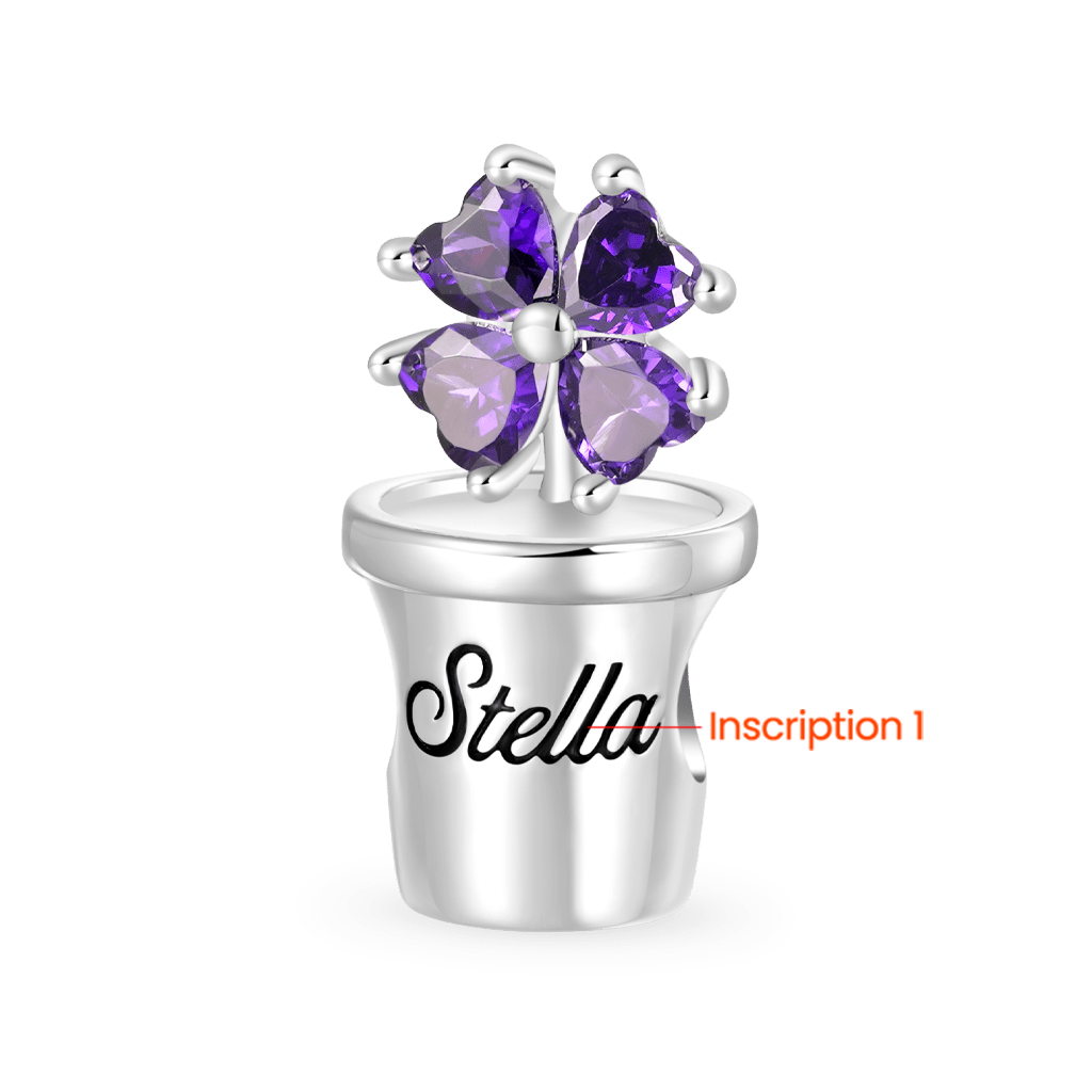 Gnoce Engravable Potted Flower Birthstone Four-leaf Clover Charm_2