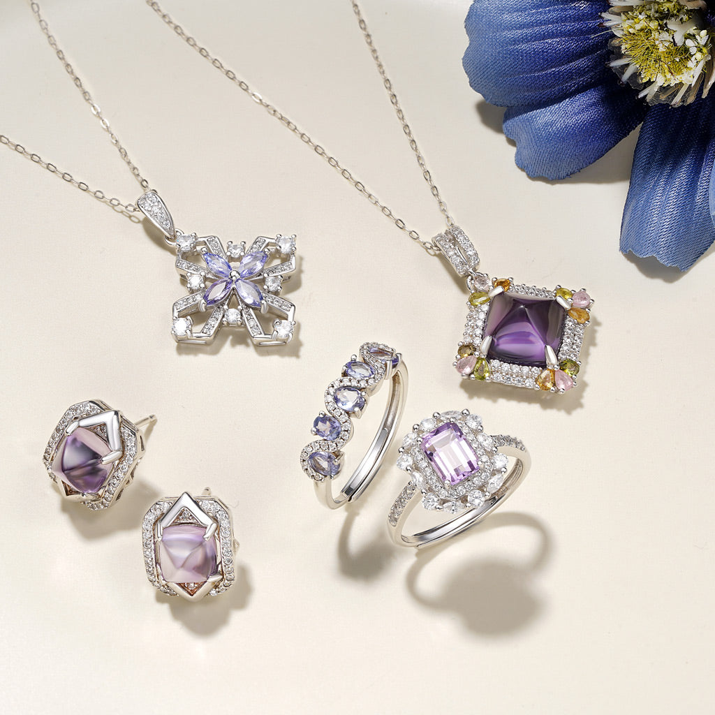 Gnoce Snowflake Oval-cut Tanzanite Flower Pendant Necklace_4