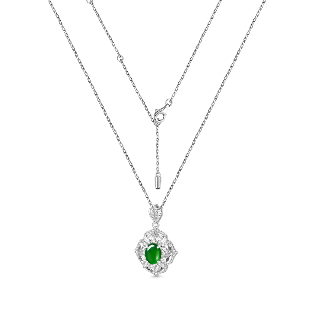 Gnoce Natural Cabochon Vivid Jadeite Pendant Necklace_2