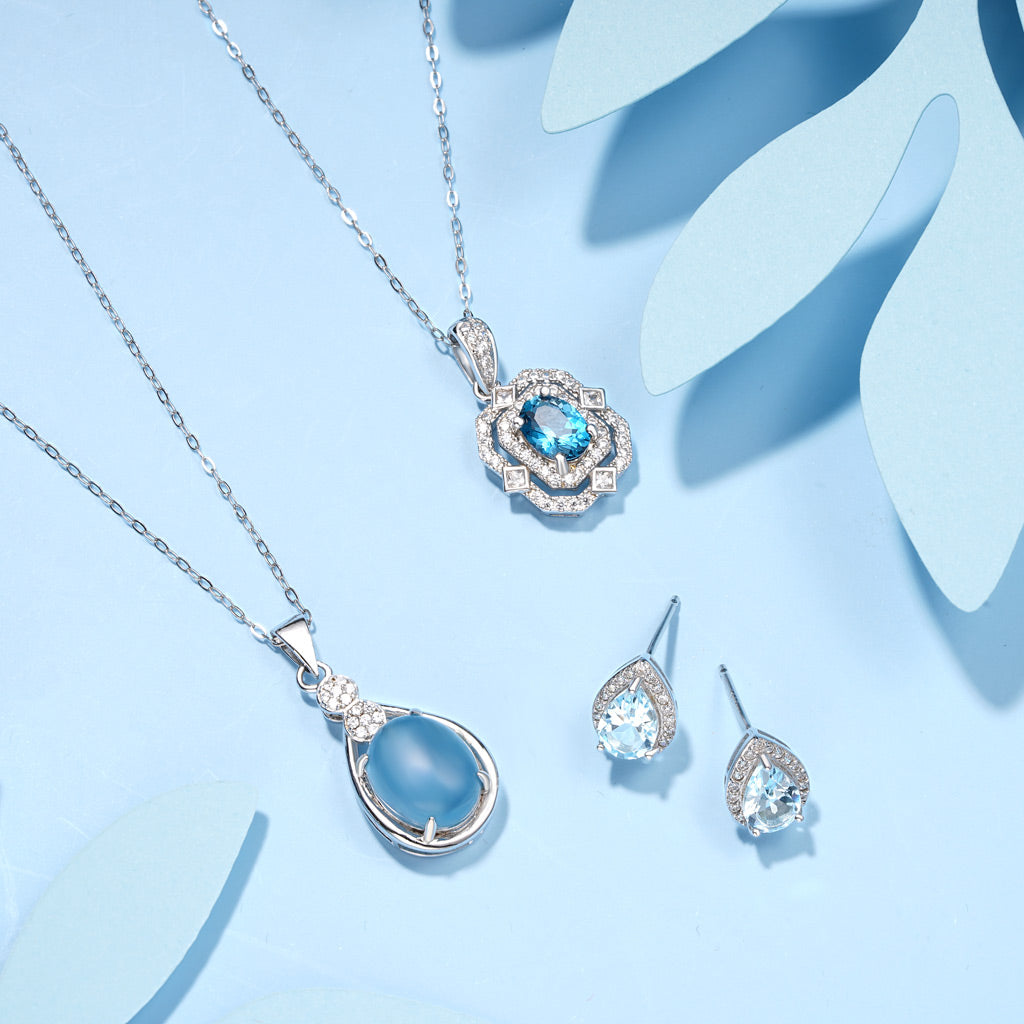 Gnoce Oval London Blue Topaz Pendant Necklace_4
