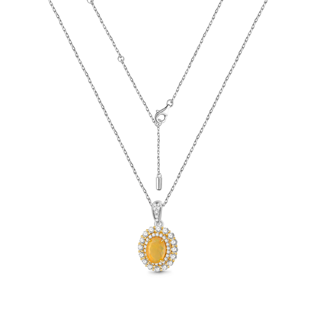 Gnoce Oval-cut Citrine Opal Pendant Necklace_3