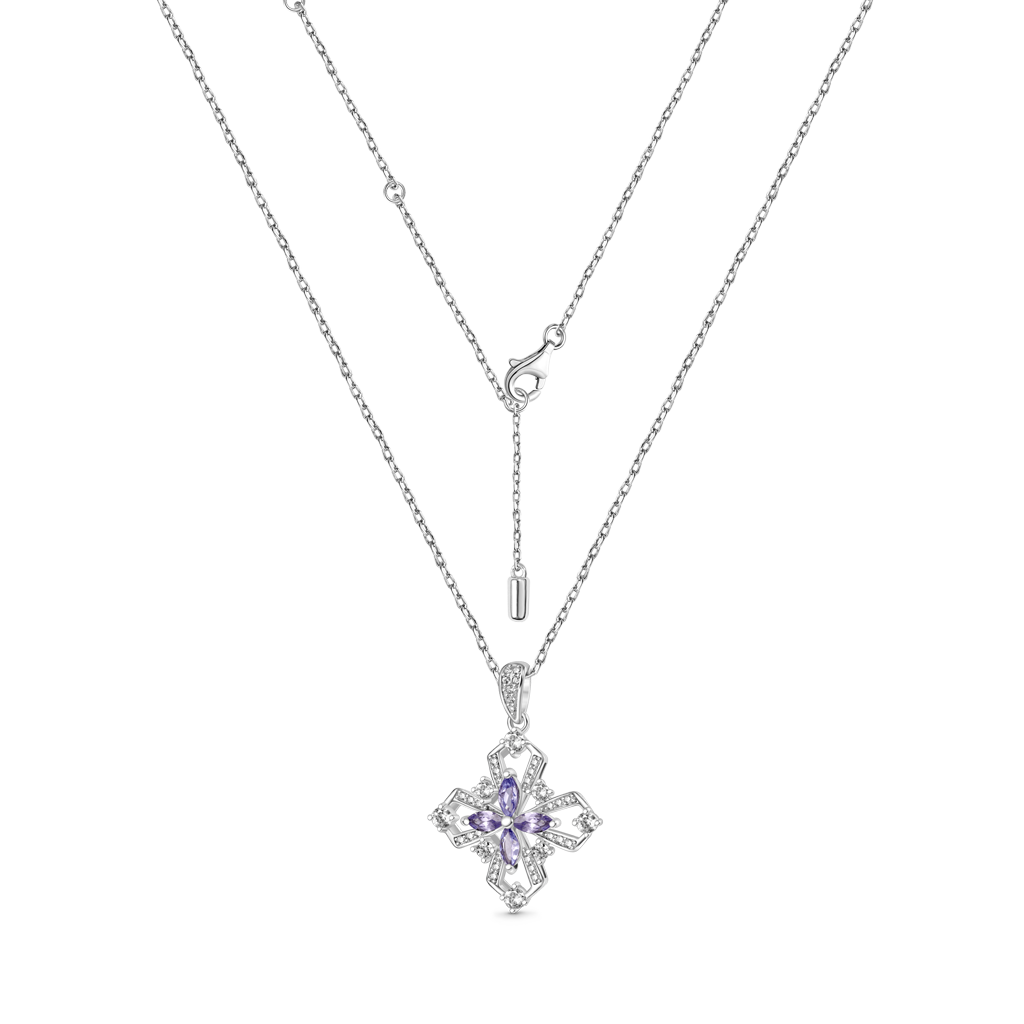 Gnoce Snowflake Oval-cut Tanzanite Flower Pendant Necklace_3