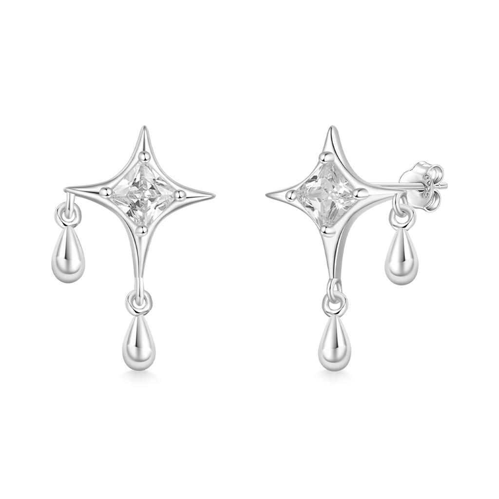 Gnoce Shiny Birthstone Cz Dripping Star Stud Earrings_2