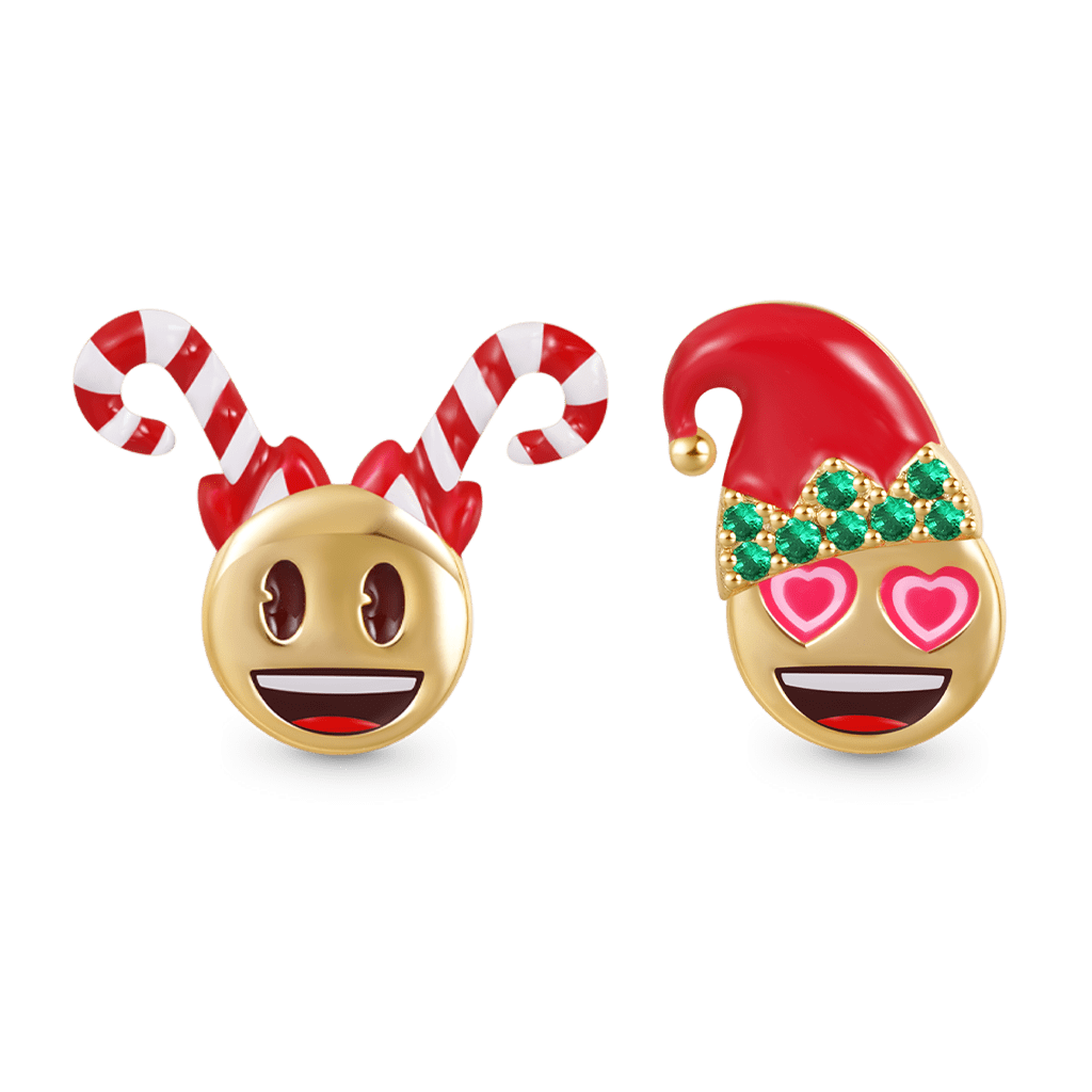 Gnoce emoji Smiling Face Heart-Eyes Asymmetric Stud Earrings_1
