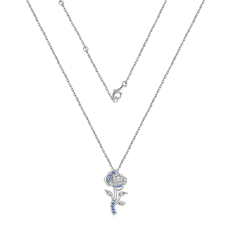 Gnoce Sparkling Blue Rose Flower Necklace_2