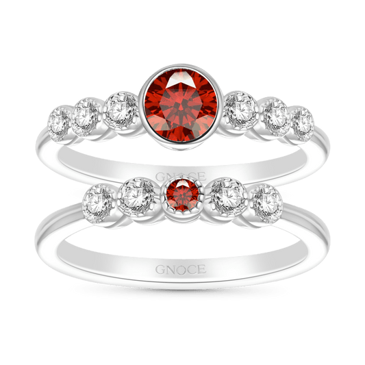 Gnoce Round-cut Garnet Red Diamond Stackable Ring Set_1