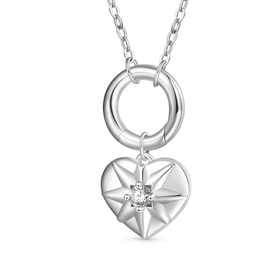 Gnoce Silver Circle Clasp Heart Charm Necklace_1